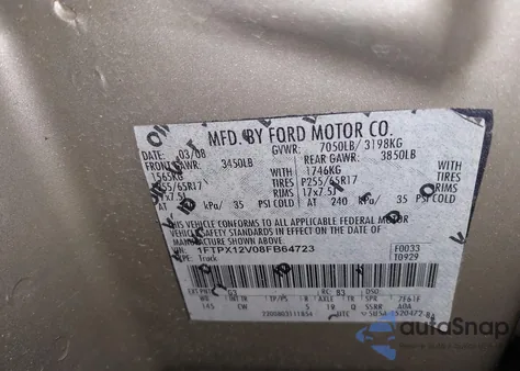 2008 Ford F-150 Fx2/Lariat/Xl/Xlt z USA, uszkodzony, nr VIN 1FTPX12V08FB64723